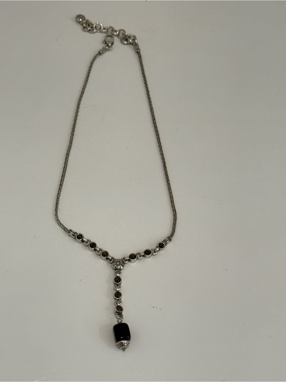 Brighton Silver-Tone Necklace with Black Bead Drop
